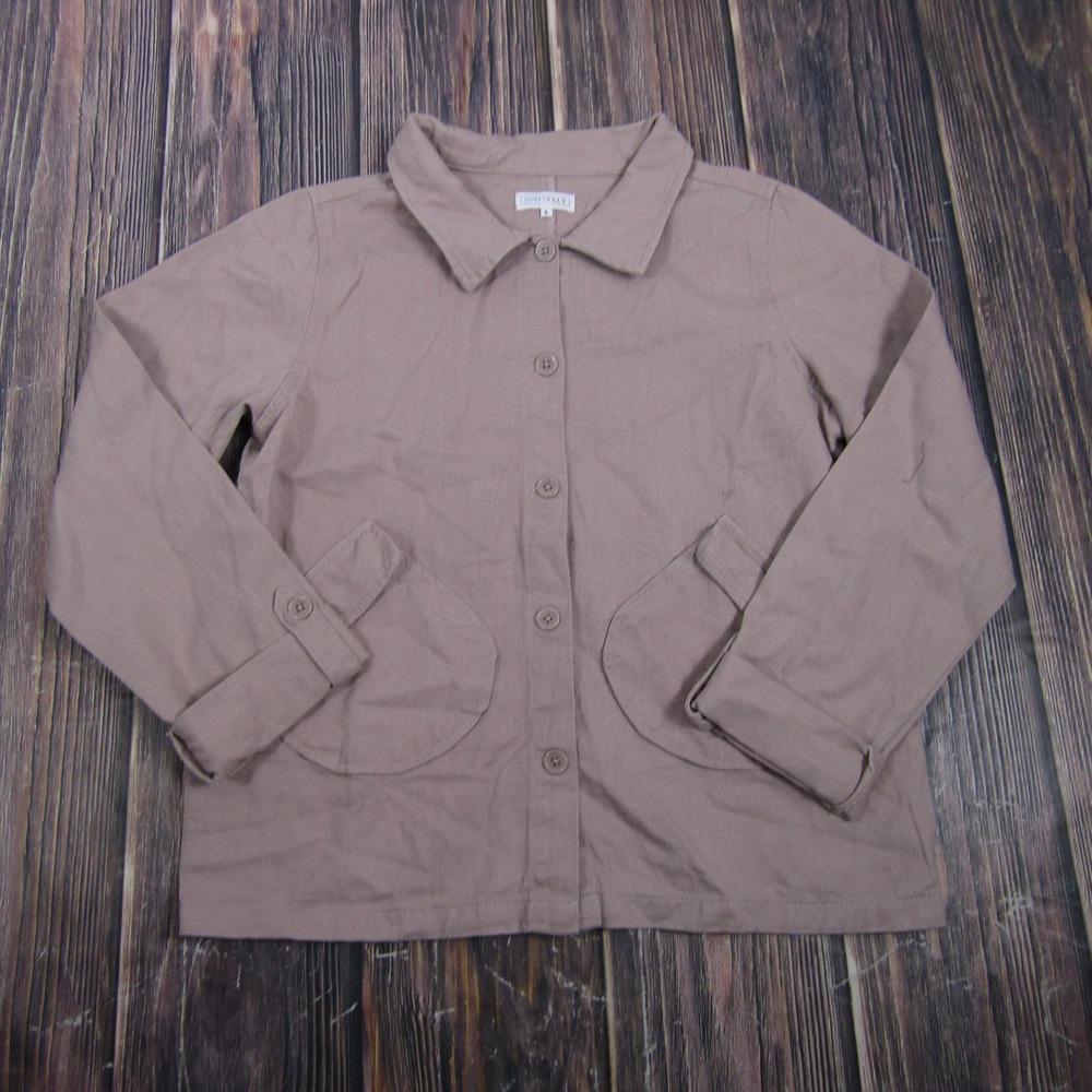 SWEETSALT Womens Small Brown Cotton Twill Button Front Jacket Short Pockets